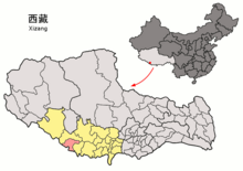 Location of Gyirong within Xizang (China).png