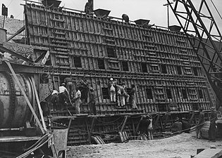 Bygget av betonghöljet vid 26th Street i Downtown 1938.