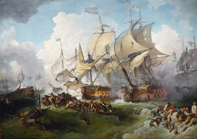 Die beiden Flaggschiffe im Gefecht. Links die Queen Charlotte, rechts die Montagne.
