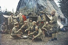Autochrome colour picture by Jean-Baptiste Tournassoud of North-African soldiers, Oise, France, 1917.