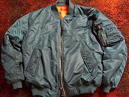 A modern nylon MA-1 flight jacket. MA-1 Jacket in petrol.jpg