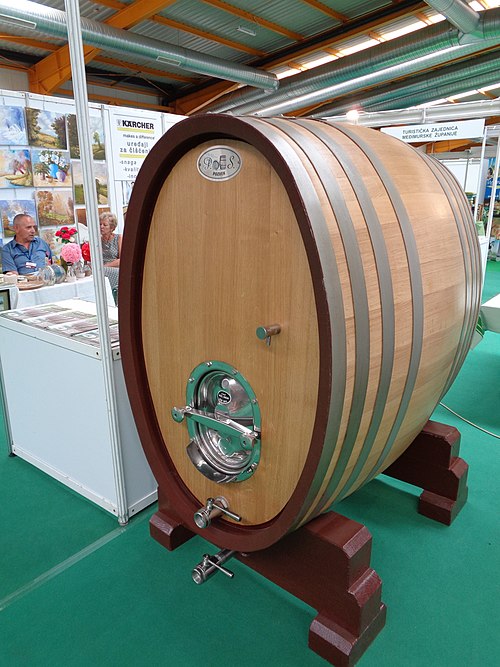 Wooden wine barrel at an exhibition in Croatia