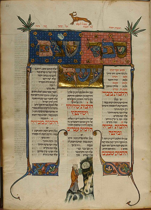 Frontispizio miniato della "Mishneh Torah" di Maimonide, Libro XII, 1296
