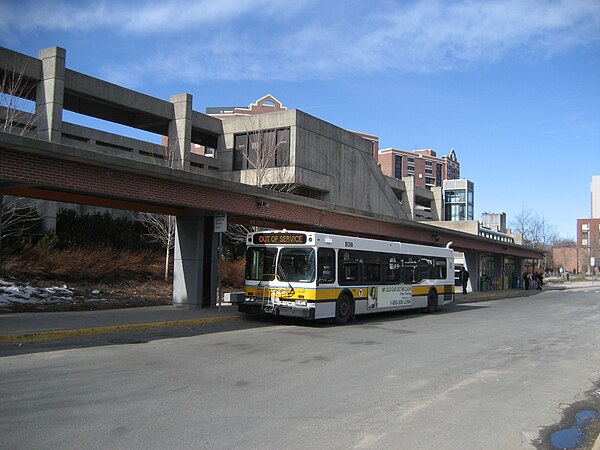 Malden Center station viewed from the Commercial Street busway on the east side of the station