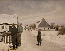Maleren i landsbyen (« Le peintre dans le village »), huile sur toile de Laurits Andersen Ring, peintre symboliste danois. (définition réelle 4 425 × 3 472)