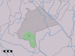 The village centre (dark green) and the statistical district (light green) of Grolloo in the municipality of Aa en Hunze.