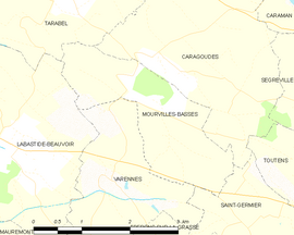 Mapa obce Mourvilles-Basses