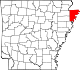 Map of Arkansas highlighting Mississippi County
