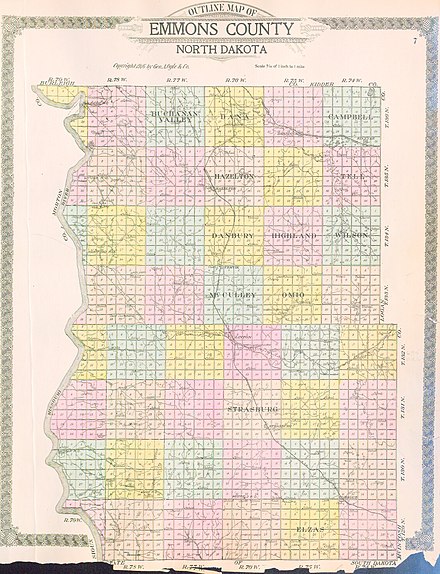 Outline map of Emmons County, North Dakota, 1916