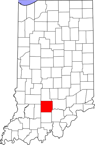Location of Lawrence County in Indiana Map of Indiana highlighting Lawrence County.svg