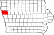 Harta statului Iowa indicând comitatul Woodbury