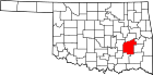 Harta statului Oklahoma indicând comitatul Pittsburg