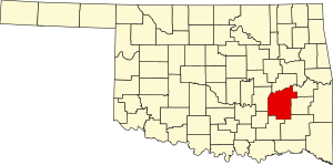 Питтсбург округін бөліп көрсететін Оклахома картасы