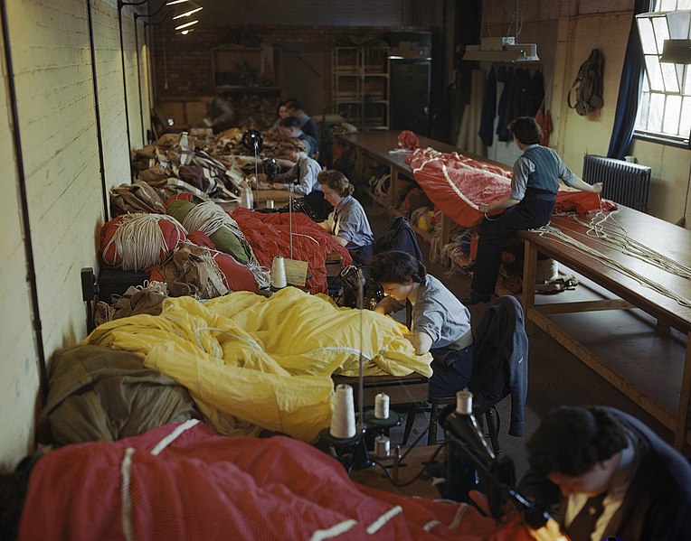 File:Members of the Womens Auxiliary Air Force (WAAF) repair and pack parachutes for use by airborne troops during the Normandy invasion, 31 May 1944. TR1783.jpg