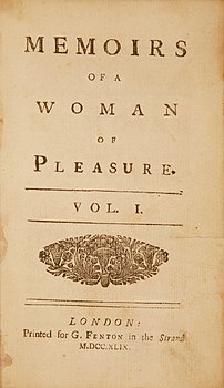 Memoirs of a Woman of Pleasure Fanny Hill 1749 edition title page.jpg