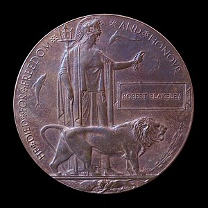 First World War memorial plaque Memorial Plaque (medallion).jpg