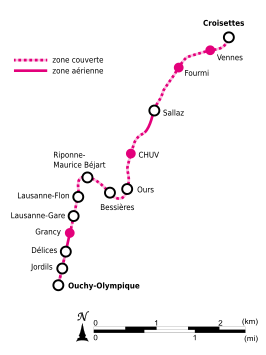 Metro van Lausanne op de kaart