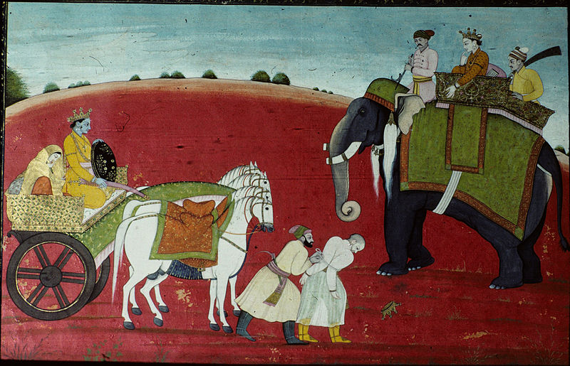 File:Miniature Painting, Krishna releases the defeated Rukmi, Guler style, 1770, Chamba Museum, Himachal Pradesh, India.jpeg