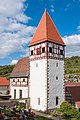 Deutsch: Evangelische Wehrkirche St. Alban und St. Wendelin in Künzelsau-Morsbach. Blick aus südöstlicher Richtung. English: Protestant fortified church Saints Alban and Wendelin in Künzelsau-Morsbach, Germany as seen from south east.