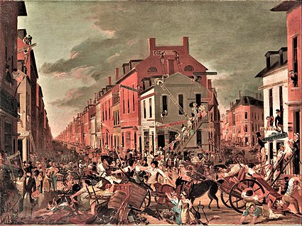 Moving Day in Little Old New York, satirical painting, c.1827 Moving Day (in Little Old New York) cleaned.jpg