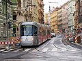 Čeština: Škoda 14T vyjíždí z nově zrekonstruované Myslíkovy ulice English: Škoda 14T in Myslíkova tram stop
