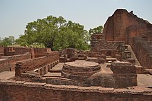 The remnants of the library of Nalanda, built in the 5th century CE by Gupta kings. It was rebuilt twice after invasion, first after an invasion from the Huns in the 5th century CE and then after an invasion from the Gaudas in the 7th century CE but abandoned after the third invasion by Turkic invaders in the 12th century. Nalanda Univercity.JPG