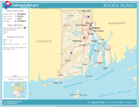 Harta Rhode Island, care arată orașele și drumurile importante