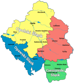 Map of Upper Silesia, Opavian Silesia in blue