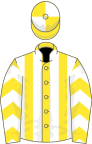 Yellow and white stripes, chevrons on sleeves, quartered cap