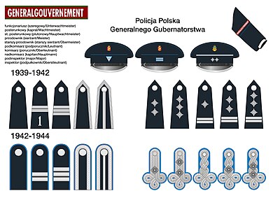 Rank insignia of the Blue Police. Oznaki stopni sluzbowych Polskiej Policji GG.jpg
