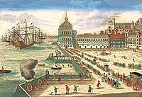 Ribeira Palace where Casa da India (House of India) was located, first half of the 18th century, Lisbon. PacoRibeira-18thCentury.jpg