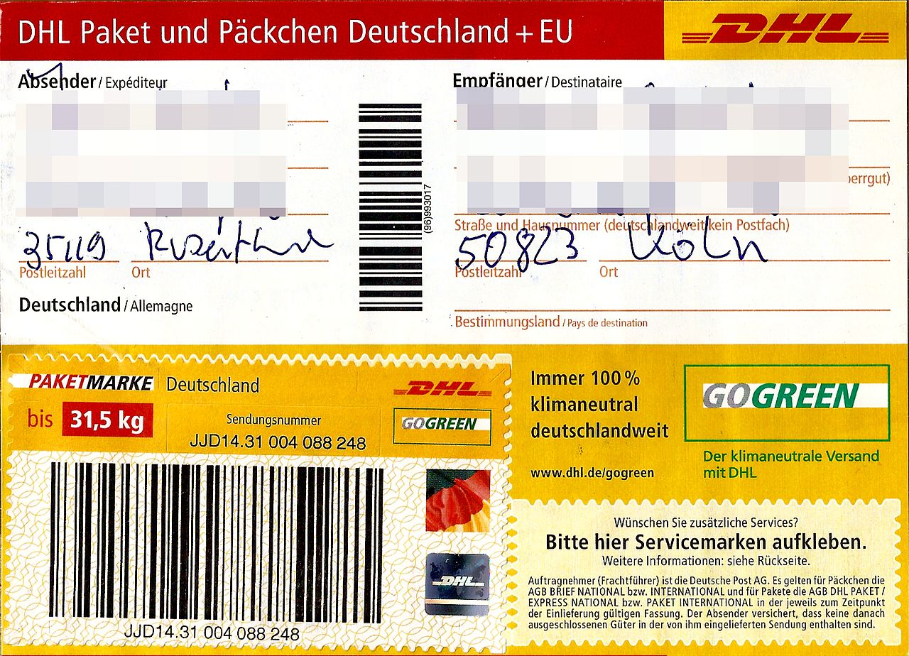 File:Paketaufkleber DHL-Paket mit Paketmarke bis 31,5  -  Wikimedia Commons