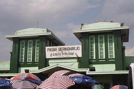 A signboard of the market using Indonesian and Javanese script