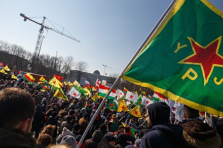 Protest in support of Democratic confederalism and the Rojava revolution against genocide in Berlin, Germany 2018