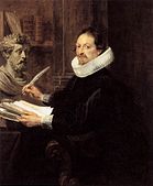 Portrait of Jan-Gaspar Gevartius . circa 1628-1631. oil on panelmedium QS:P186,Q296955;P186,Q106857709,P518,Q861259. 119 × 98 cm (46.8 × 38.5 in). Antwerp, Royal Museum of Fine Arts Antwerp.