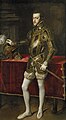 Ispanijos karalius Pilypas II su prabangiais pusšarviais