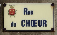 Foto av gateskilt tatt i byen Étaples - rue du Chœur.jpg