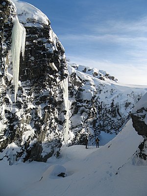 Pihtsusköngäs canyon in Enontekiö, Finland, in winter 2010