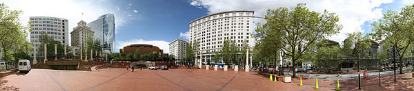 A panorama of Pioneer Courthouse Square from 2007