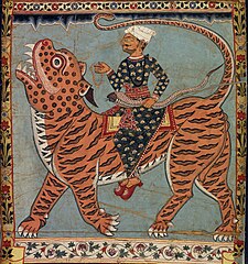 Scroll painting of a Ghazi riding a Bengal tiger