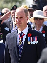 Prince William, wearing medals and a remembrance poppy, at a formal event