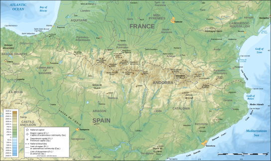 Gran Encantat Wikipedia   544px Pyrenees Topographic Map En.svg 