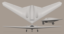 Artist's rendering of the RQ-170 Sentinel RQ-170 Sentinel impression 3-view.png