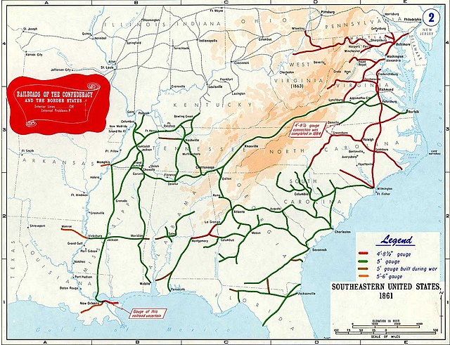 5 ft (1,524 mm) gauge rail network in the Southern United States (1861)