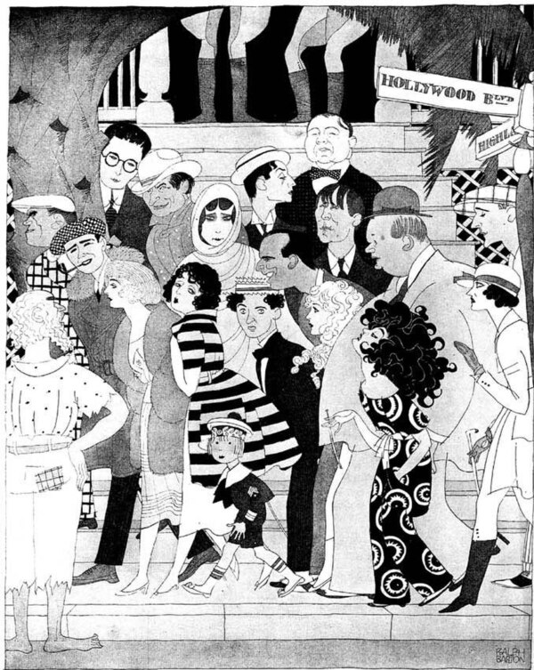 Rupert Hughes (top center) as he appeared with other Hollywood notables in a 1921 Vanity Fair caricature by Ralph Barton