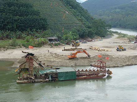 A sand mining operation in the Red River, in Jinping County, Yunnan