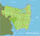 Suburb map of the Redcliffe peninsula in Queensland, Australia