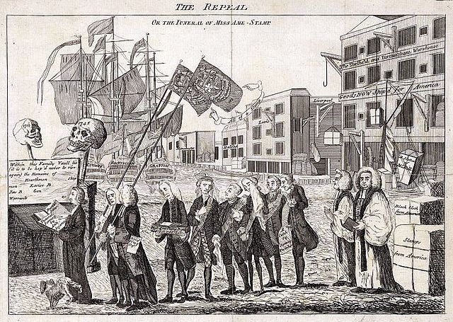 A 1766 political cartoon on the repeal of the Stamp Act