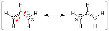 Allyylianionin resonanssirakenteet (mesomeeriset rajarakenteet)