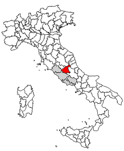 Karta över Italien med Provincia di Rieti markerat